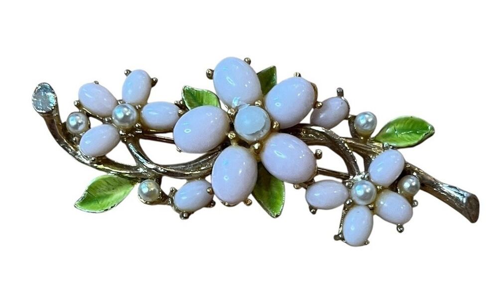 Vintage ART Brooch Arthur Pepper Pink Flowers with Pearls Pastel Pin 2.5”